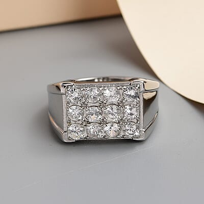 Lab Created White Sapphire Men's Ring in Stainless Steel (Size 10.0) 2.00 ctw | Tarnish-Free, Waterproof, Sweat Proof Jewelry