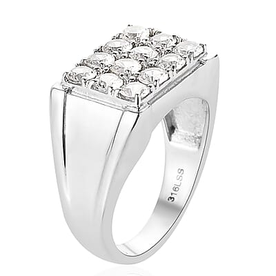 Lab Created White Sapphire Men's Ring in Stainless Steel (Size 10.0) 2.00 ctw | Tarnish-Free, Waterproof, Sweat Proof Jewelry