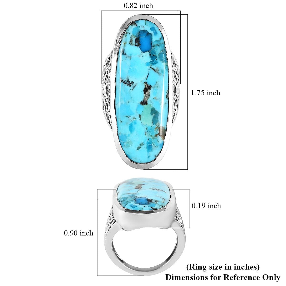 Freshened Turquoise Filigree Floral Band Cocktail Ring Ring in Platinum Over Sterling Silver (Size 10.0) 22.15 ctw