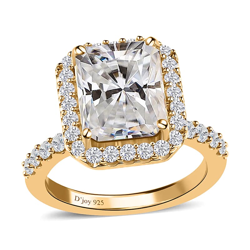 Radiant Cut Moissanite 4.75 ctw Halo Ring in Vermeil Yellow Gold Over Sterling Silver (Size  10.0)