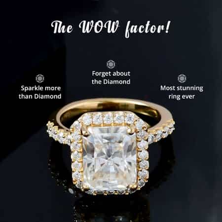 Radiant Cut Moissanite Halo Ring in Vermeil Yellow Gold Over Sterling Silver (Size 9.0) 4.20 ctw image number 1