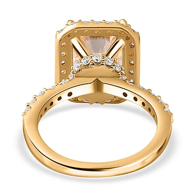 Radiant Cut Moissanite 4.75 ctw Halo Ring in Vermeil Yellow Gold Over Sterling Silver (Size  10.0)
