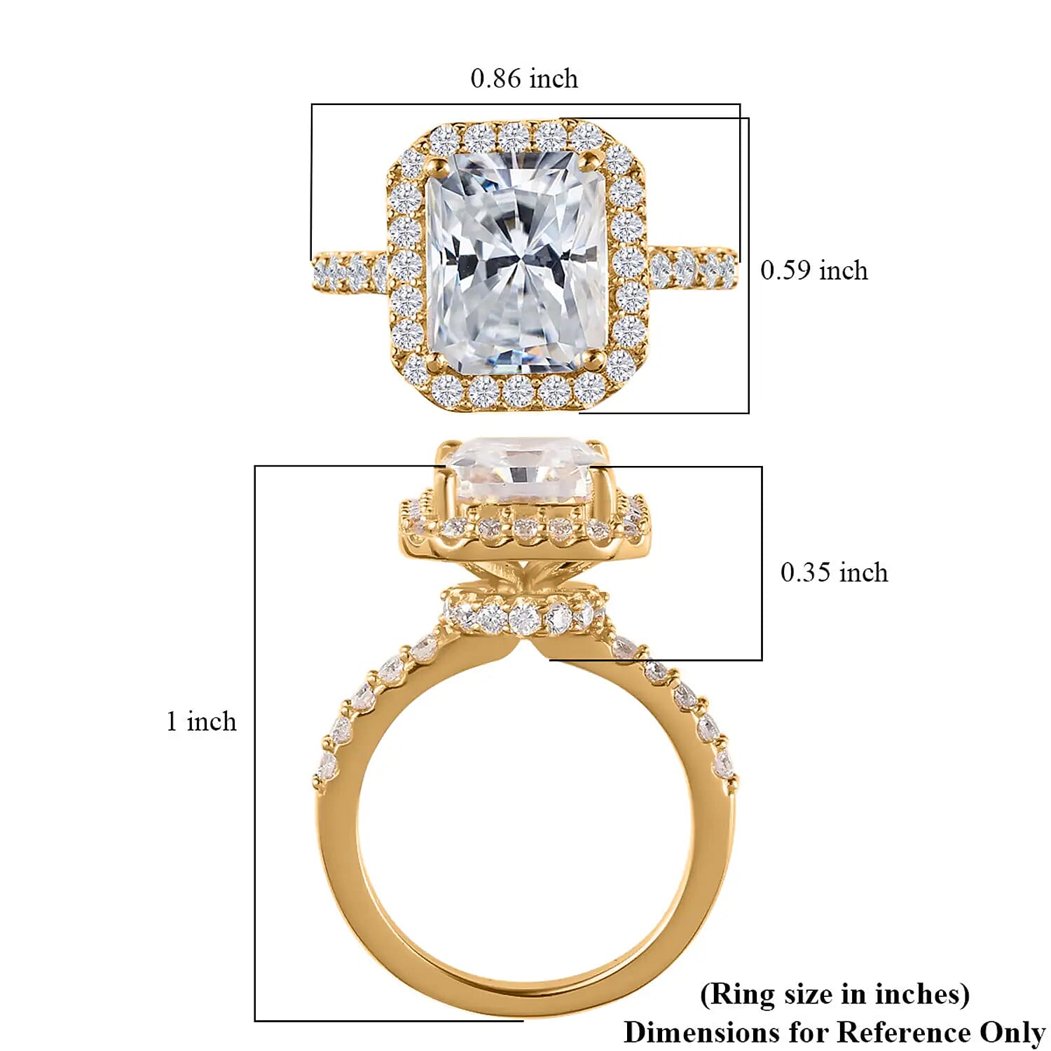 Radiant Cut Moissanite 4.75 ctw Halo Ring in Vermeil Yellow Gold Over Sterling Silver (Size  10.0)