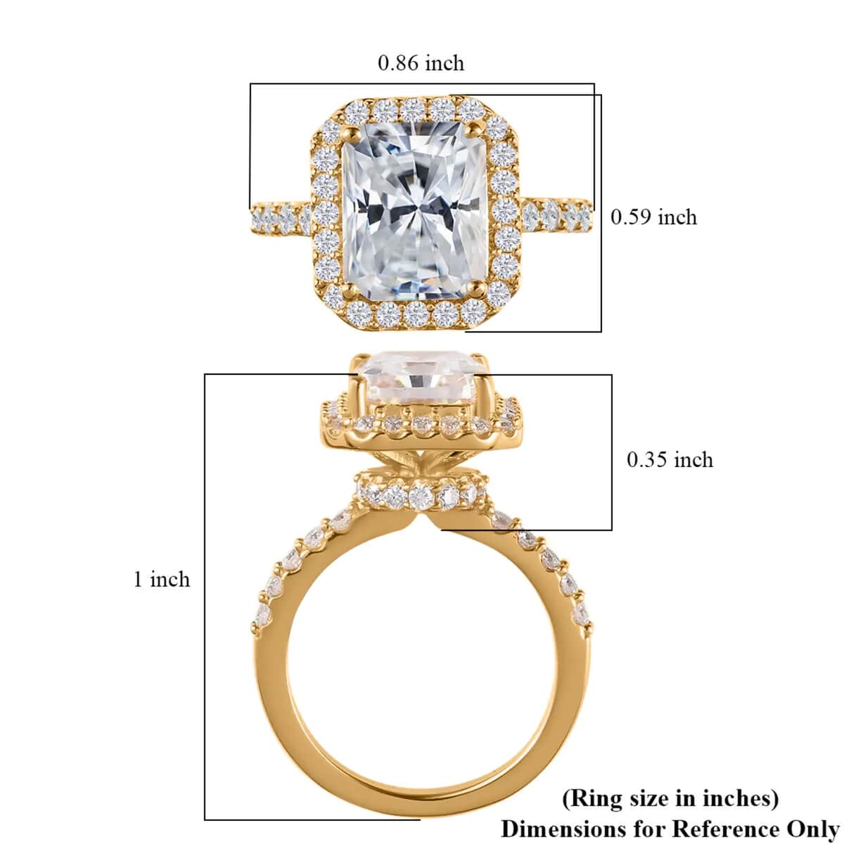 Radiant Cut Moissanite Halo Ring in Vermeil Yellow Gold Over Sterling Silver (Size 9.0) 4.20 ctw image number 6