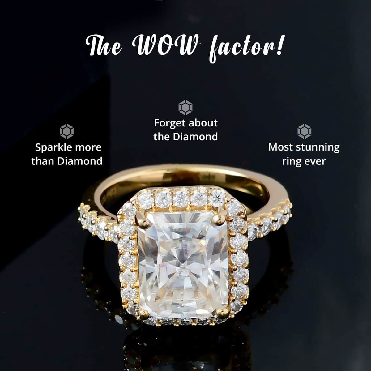 Radiant Cut Moissanite 4.75 ctw Halo Ring in Vermeil Yellow Gold Over Sterling Silver (Size  11.0) image number 1