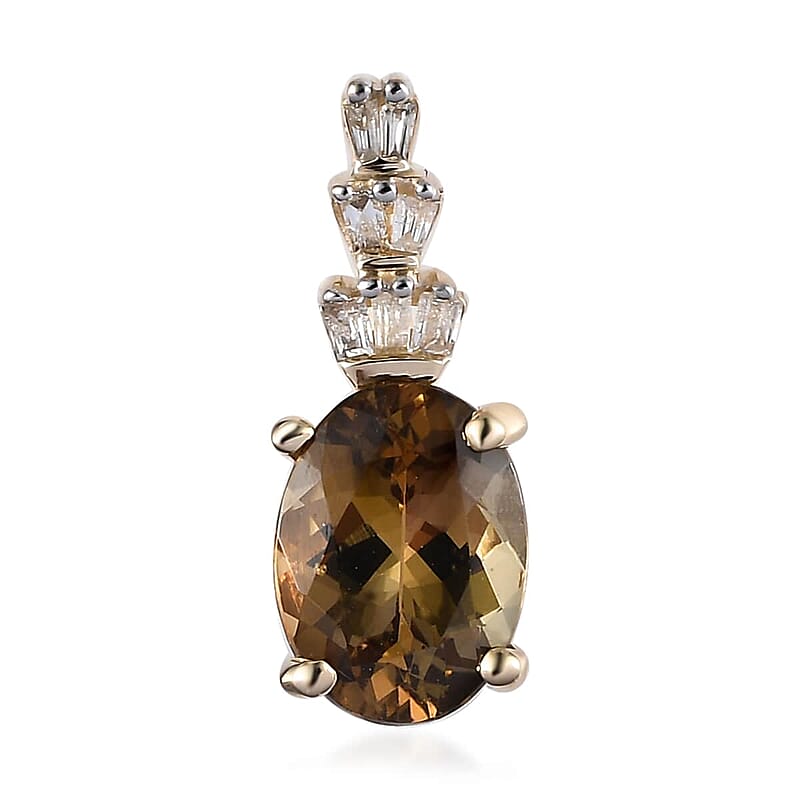 Luxoro 10K Yellow Gold Premium Golden Tanzanite and Diamond Pendant 1.35 ctw
