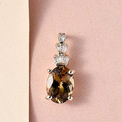 Luxoro 10K Yellow Gold Premium Golden Tanzanite and Diamond Pendant 1.35 ctw