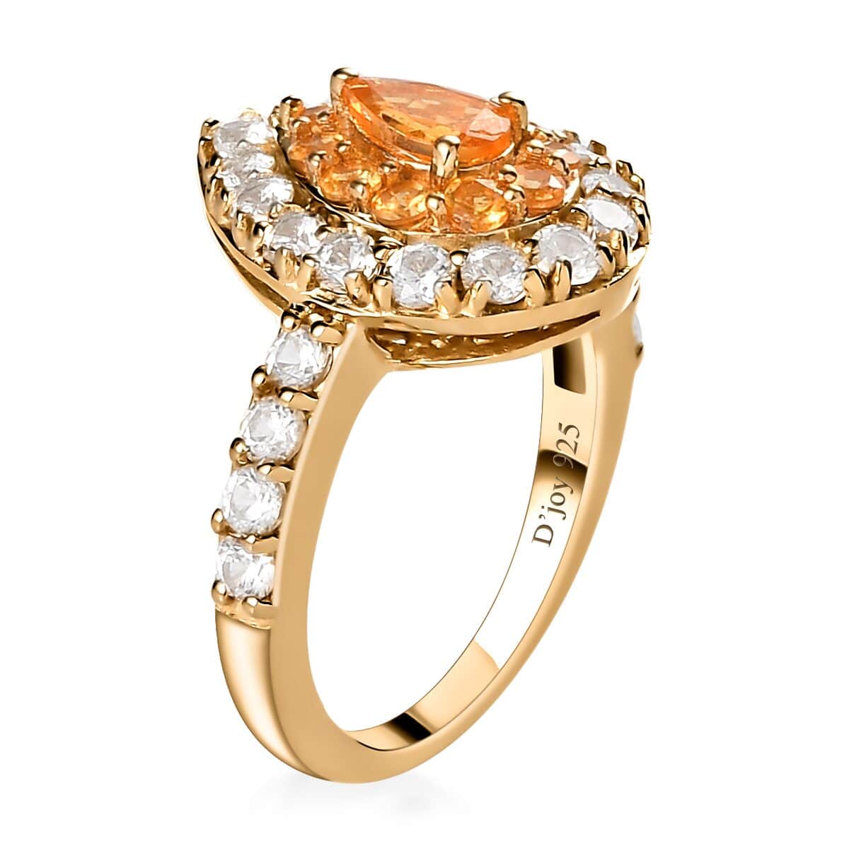 Premium Viceroy Spessartine Garnet and Natural White Zircon Halo Ring in Vermeil Yellow Gold Over Sterling Silver (Size 10.0) 2.50 ctw image number 3
