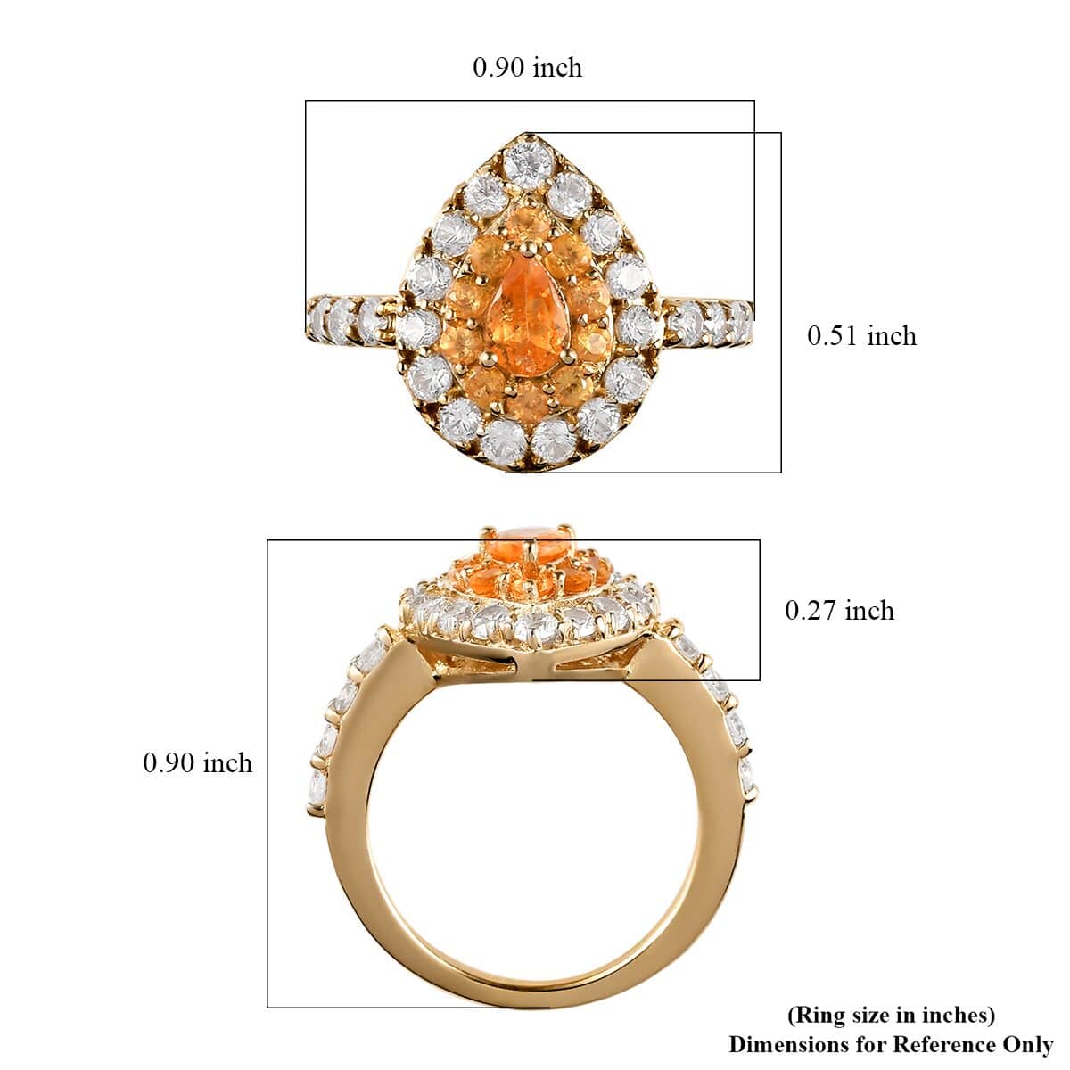 Premium Viceroy Spessartine Garnet and Natural White Zircon Halo Ring in Vermeil Yellow Gold Over Sterling Silver (Size 10.0) 2.50 ctw image number 5