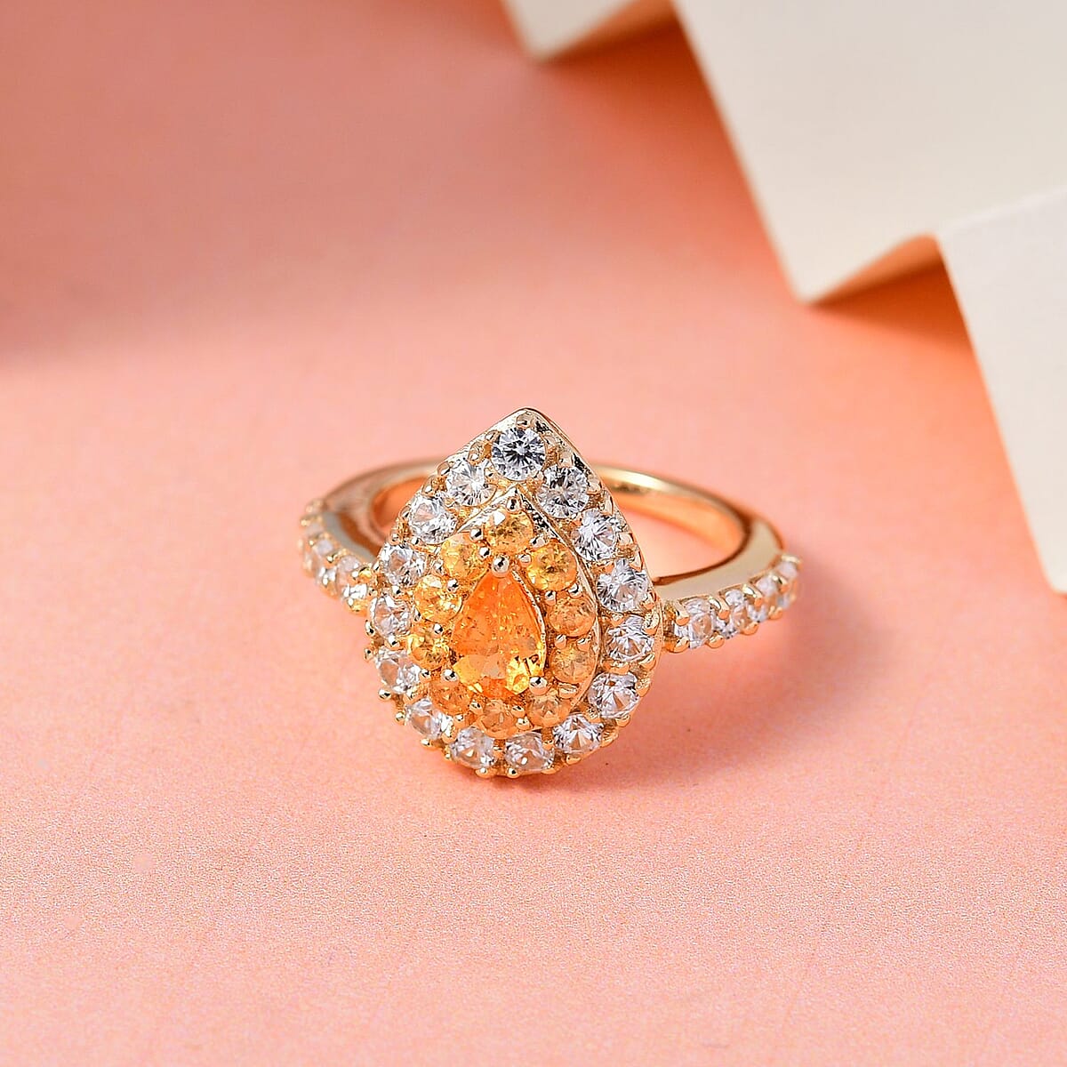 Premium Viceroy Spessartine Garnet and White Zircon Halo Ring in Vermeil Yellow Gold Over Sterling Silver (Size 8.0) 2.50 ctw image number 1