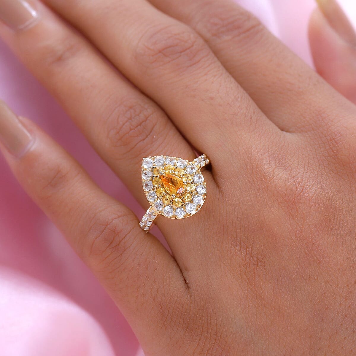 Premium Viceroy Spessartine Garnet and White Zircon Halo Ring in Vermeil Yellow Gold Over Sterling Silver (Size 8.0) 2.50 ctw image number 2