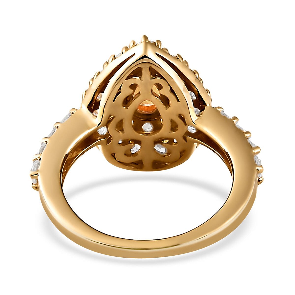 Premium Viceroy Spessartine Garnet and White Zircon Halo Ring in Vermeil Yellow Gold Over Sterling Silver (Size 8.0) 2.50 ctw image number 4