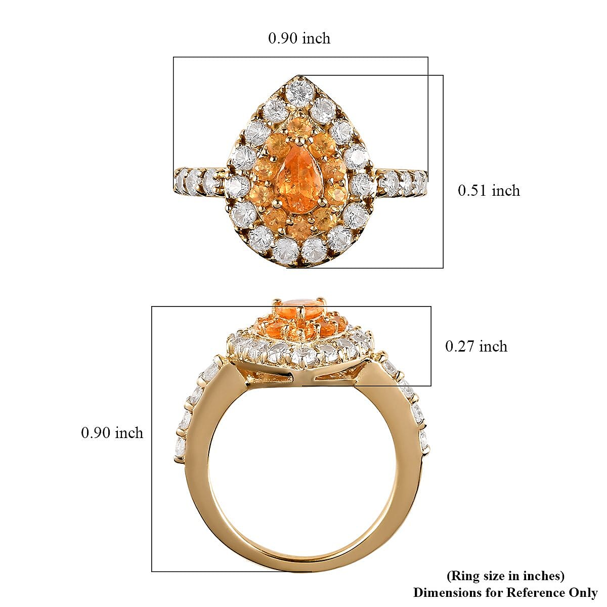 Premium Viceroy Spessartine Garnet and White Zircon Halo Ring in Vermeil Yellow Gold Over Sterling Silver (Size 8.0) 2.50 ctw image number 5