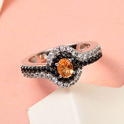 Premium Viceroy Spessartine Garnet and Multi Gemstone Ring in Platinum Over Sterling Silver (Size 10.0) 1.25 ctw