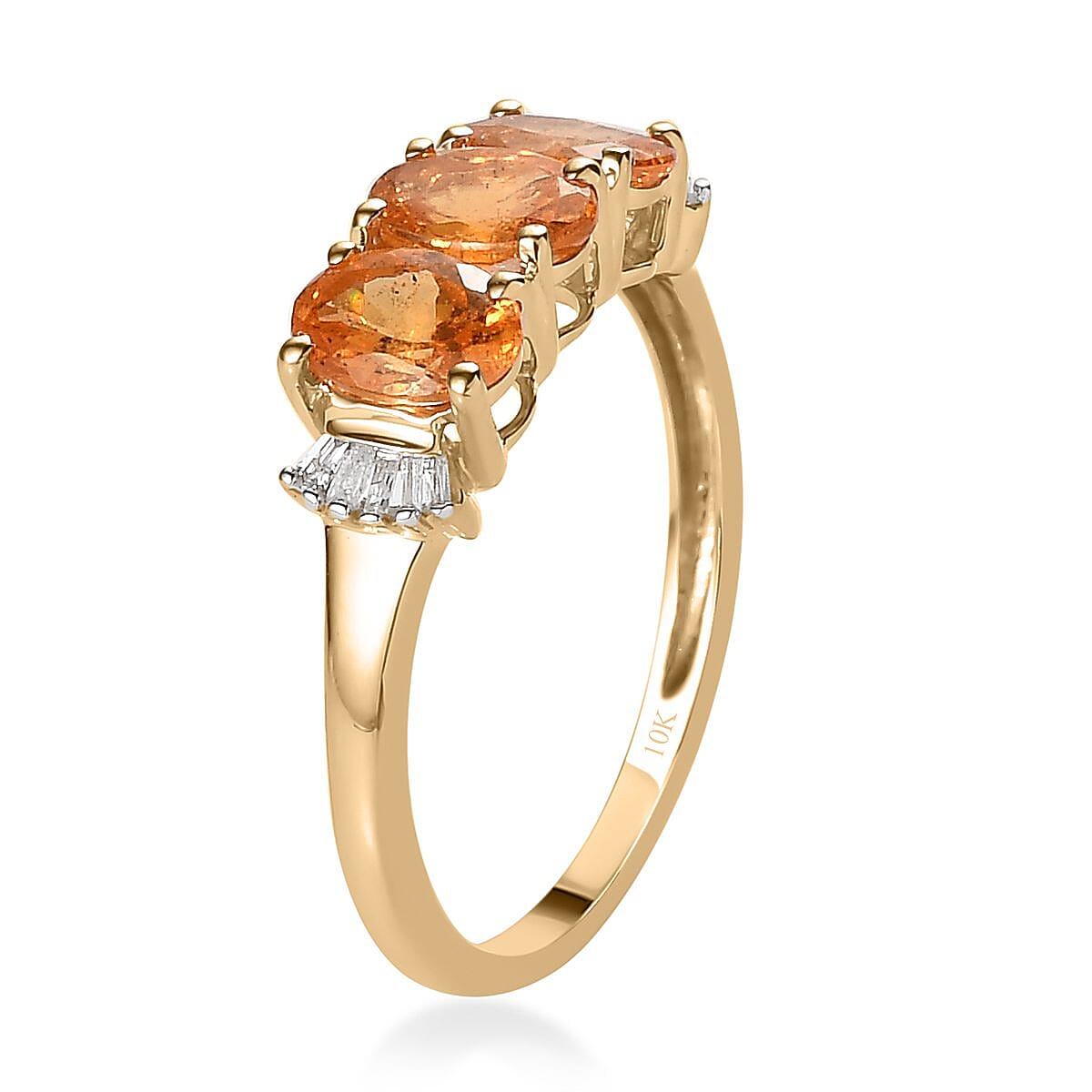 Luxoro 10K Yellow Gold Premium Viceroy Spessartine Garnet and Diamond 3 Stone Ring (Size 6.0) 1.90 ctw image number 3