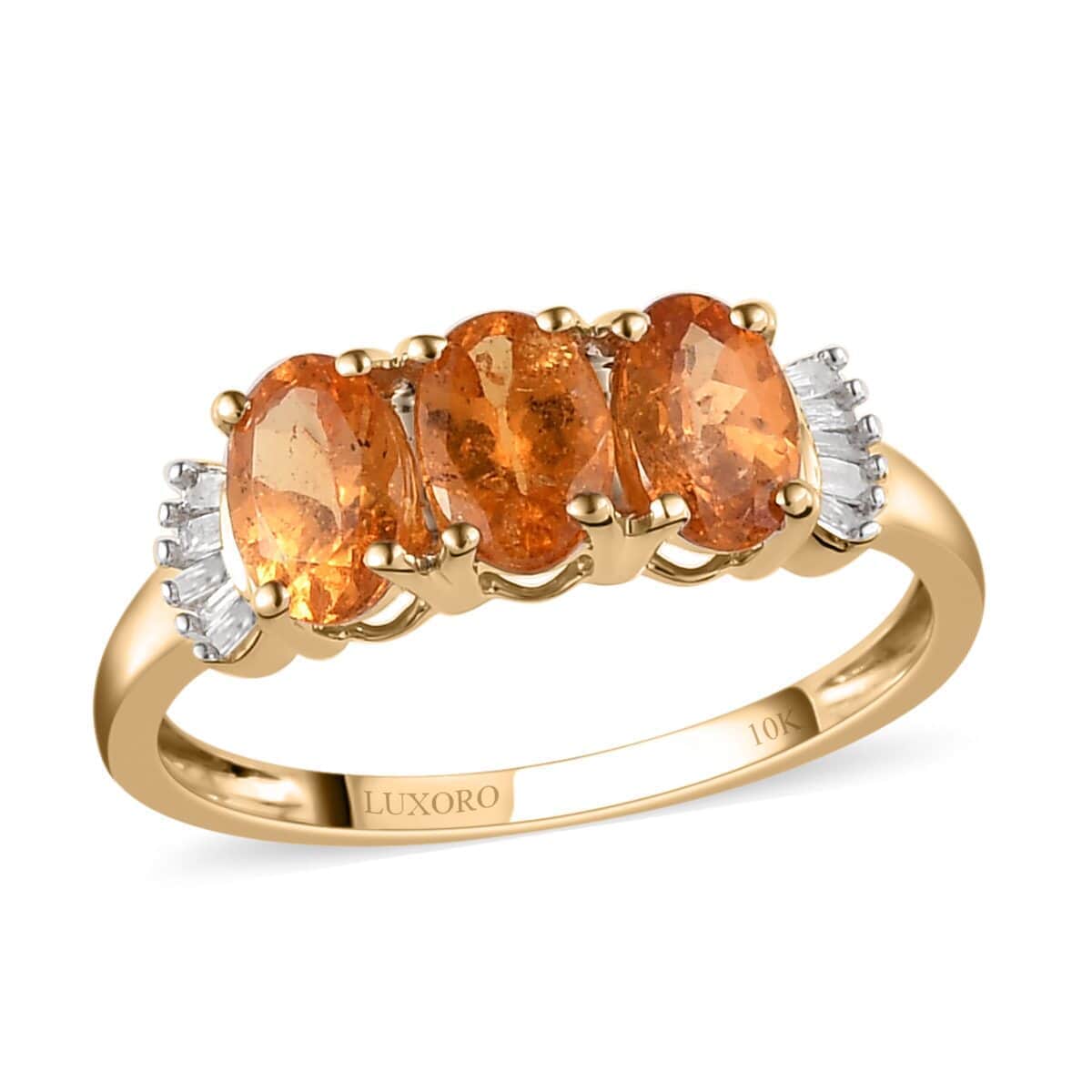 Luxoro 10K Yellow Gold Premium Viceroy Spessartine Garnet and Diamond 3 Stone Ring (Size 9.0) 1.90 ctw image number 0