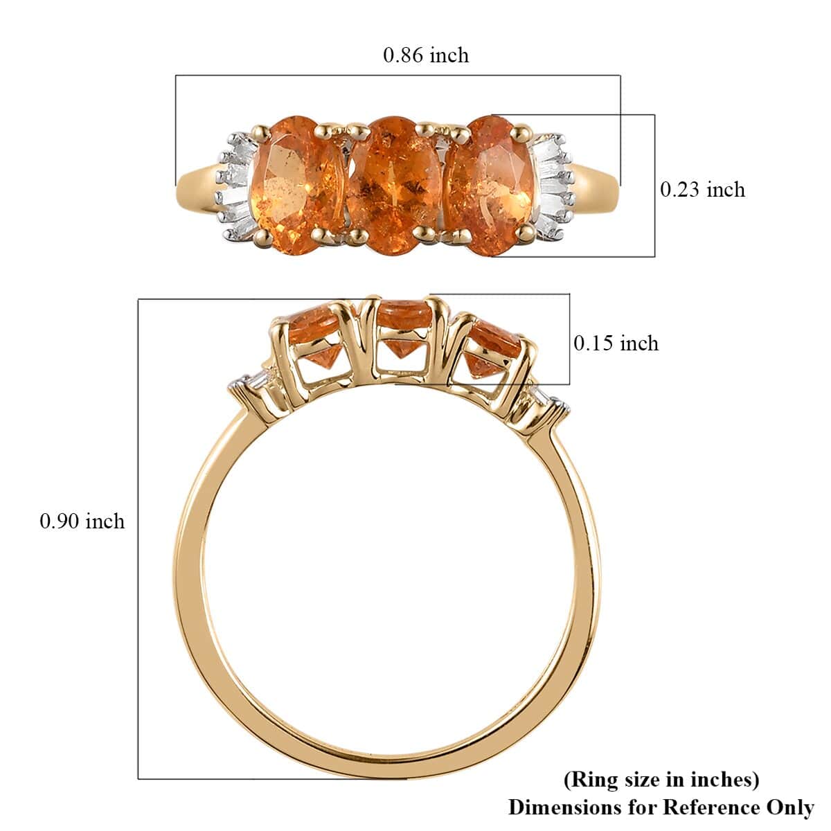 Luxoro 10K Yellow Gold Premium Viceroy Spessartine Garnet and Diamond 3 Stone Ring (Size 9.0) 1.90 ctw image number 5