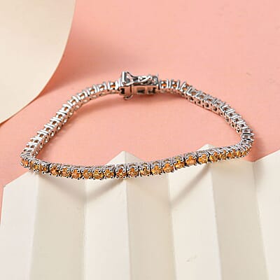 Premium Viceroy Spessartine Garnet Tennis Bracelet in Platinum Over Sterling Silver (7.25 In) 7.30 ctw