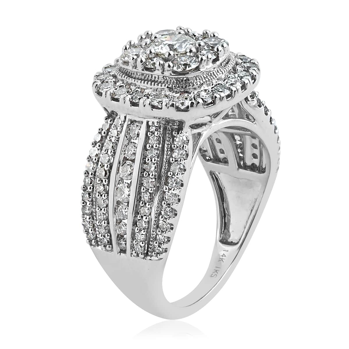 NY Closeout 14K White Gold G-H I1 Diamond Ring (Size 7.0) 8 Grams 2.00 ctw image number 2