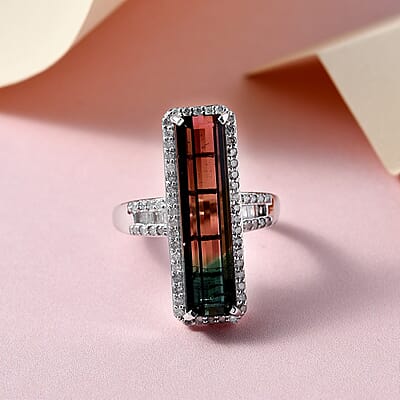 Luxoro 10K White Gold Premium Bi-Color Tourmaline and G-H I3 Diamond Ring (Size 7.0) 4 Grams 7.70 ctw