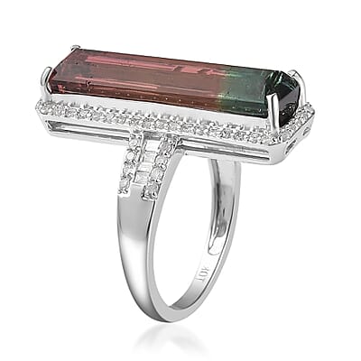 Luxoro 10K White Gold Premium Bi-Color Tourmaline and G-H I3 Diamond Ring (Size 7.0) 4 Grams 7.70 ctw