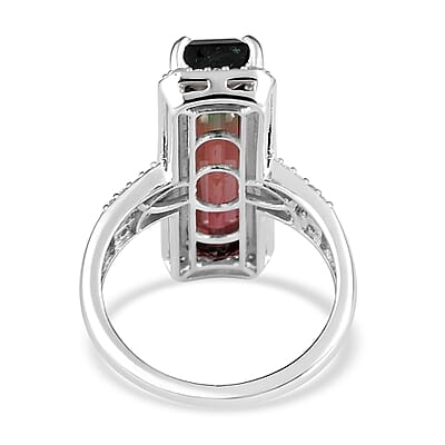 Luxoro 10K White Gold Premium Bi-Color Tourmaline and G-H I3 Diamond Ring (Size 7.0) 4 Grams 7.70 ctw