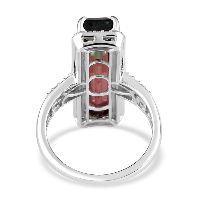 Luxoro 10K White Gold Premium Bi-Color Tourmaline and G-H I3 Diamond Ring (Size 7.0) 4 Grams 7.70 ctw