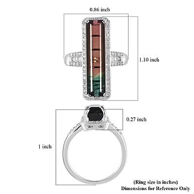 Luxoro 10K White Gold Premium Bi-Color Tourmaline and G-H I3 Diamond Ring (Size 7.0) 4 Grams 7.70 ctw
