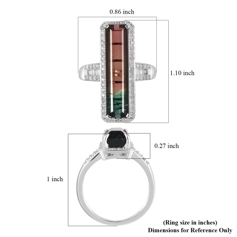 Luxoro 10K White Gold Premium Bi-Color Tourmaline and G-H I3 Diamond Ring (Size 7.0) 4 Grams 7.70 ctw