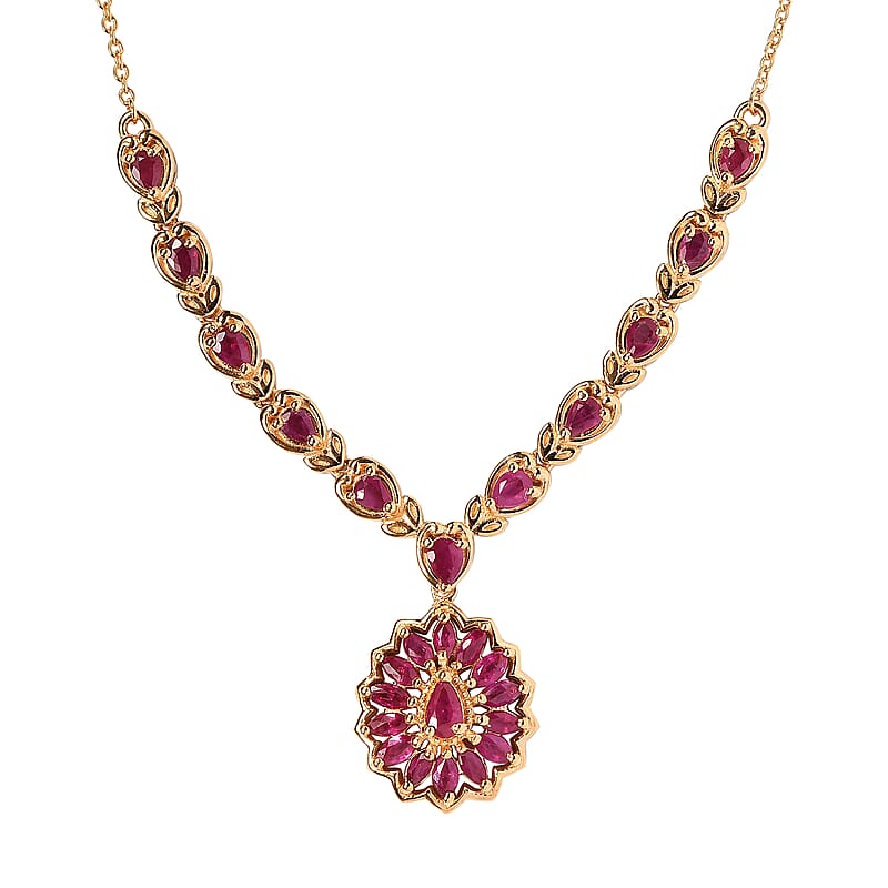 Premium Montepuez Ruby Necklace 18 Inches in Vermeil Yellow Gold Over Sterling Silver 3.00 ctw
