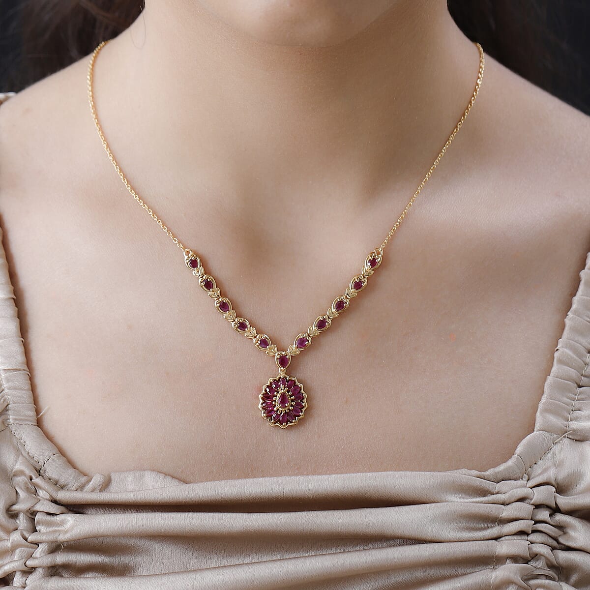 Premium Montepuez Ruby Necklace 18 Inches in Vermeil Yellow Gold Over Sterling Silver 3.00 ctw image number 2