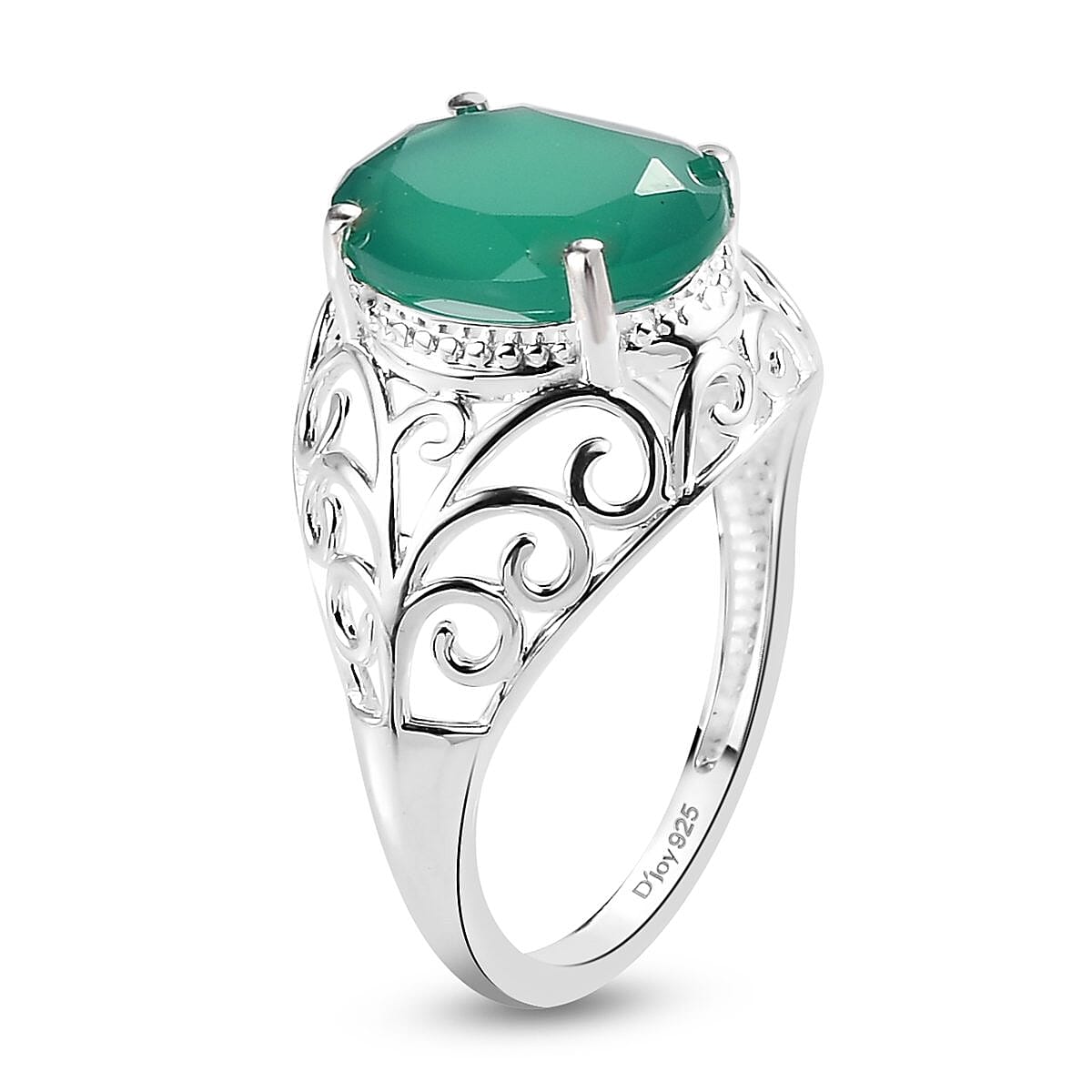 Green Onyx Solitaire Ring in Sterling Silver 2.50 ctw image number 3