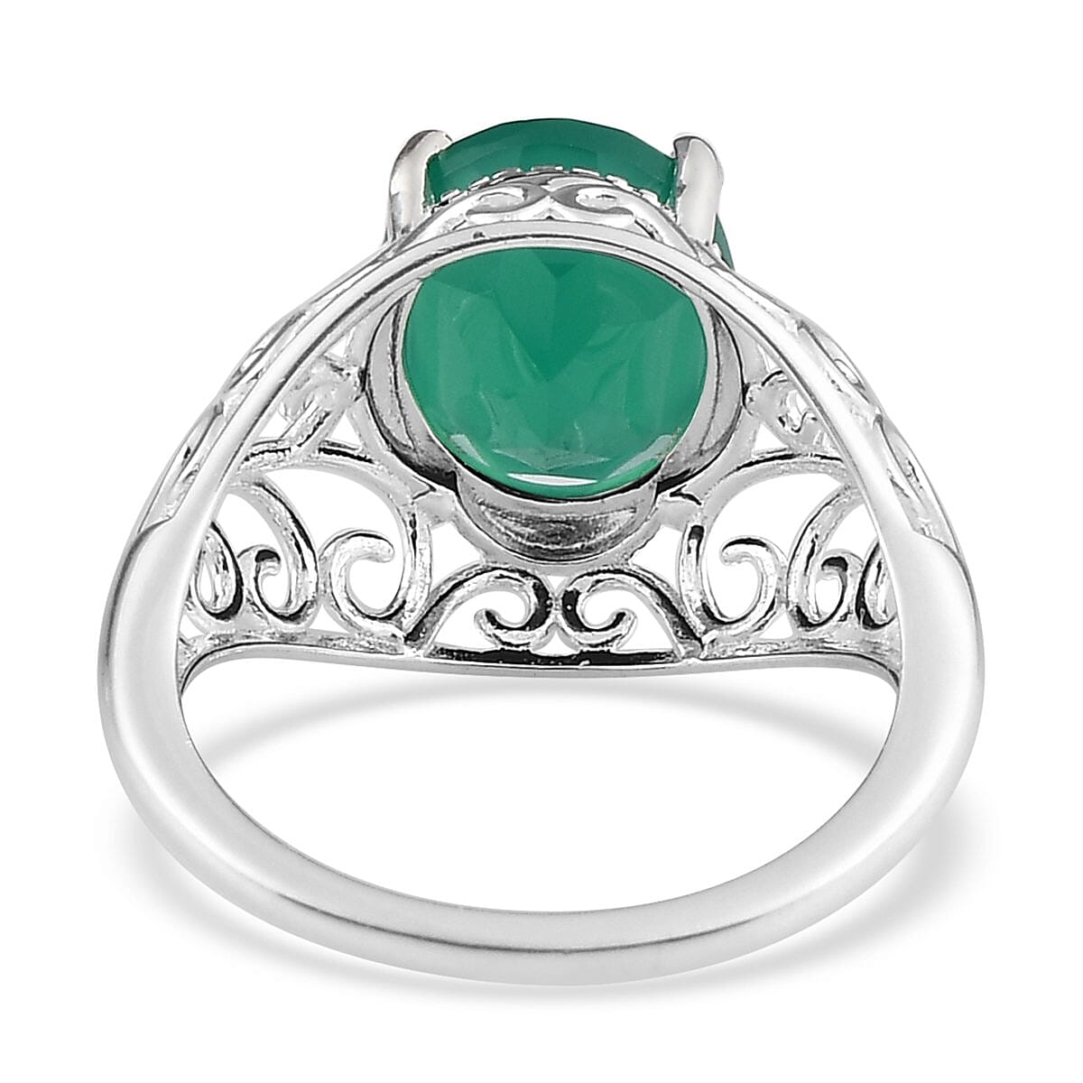 Green Onyx Solitaire Ring in Sterling Silver 2.50 ctw image number 4