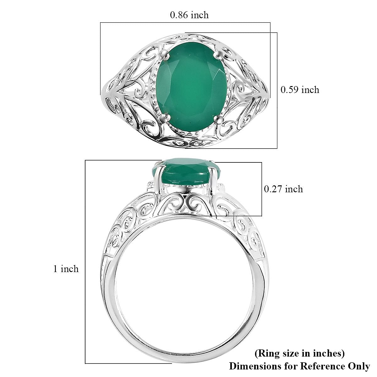 Green Onyx Solitaire Ring in Sterling Silver 2.50 ctw image number 5