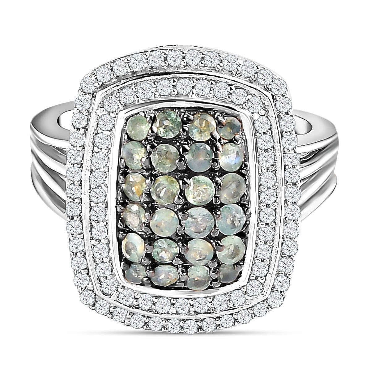 Alexandrite and White Zircon 1.90 ctw Ring in Platinum Over Sterling Silver (Size 10.0)