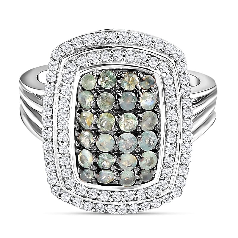 Alexandrite and White Zircon 1.90 ctw Ring in Platinum Over Sterling Silver (Size 10.0)
