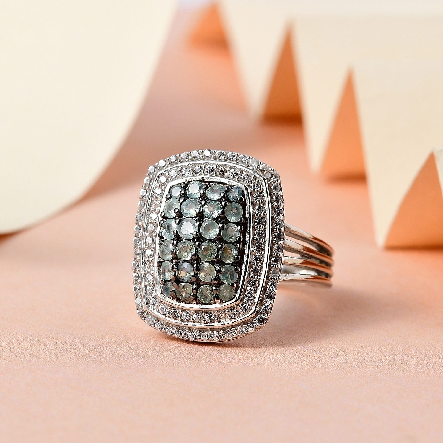 Alexandrite and White Zircon 1.90 ctw Ring in Platinum Over Sterling Silver (Size 10.0)
