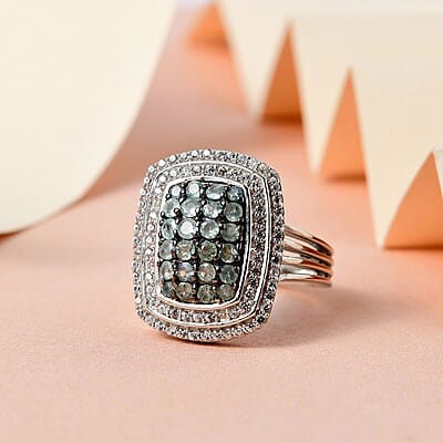 Alexandrite and White Zircon 1.90 ctw Ring in Platinum Over Sterling Silver (Size 10.0)