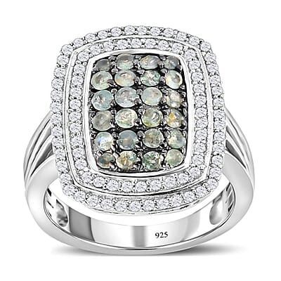 Alexandrite and White Zircon 1.90 ctw Ring in Platinum Over Sterling Silver (Size 10.0)