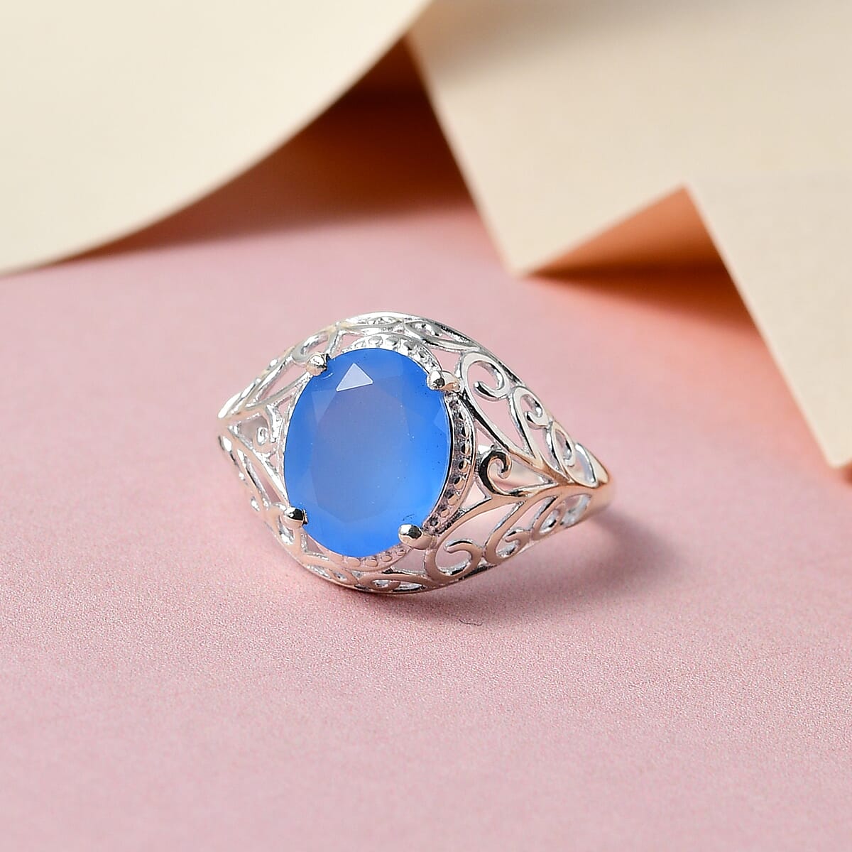 Blue Onyx Solitaire Ring in Sterling Silver (Size 10.0) 2.25 ctw image number 1