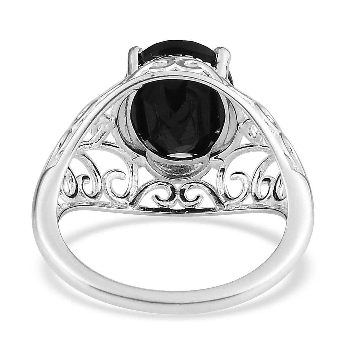 Black Onyx Solitaire Ring in Sterling Silver (Size 8.0) 2.10 ctw image number 4