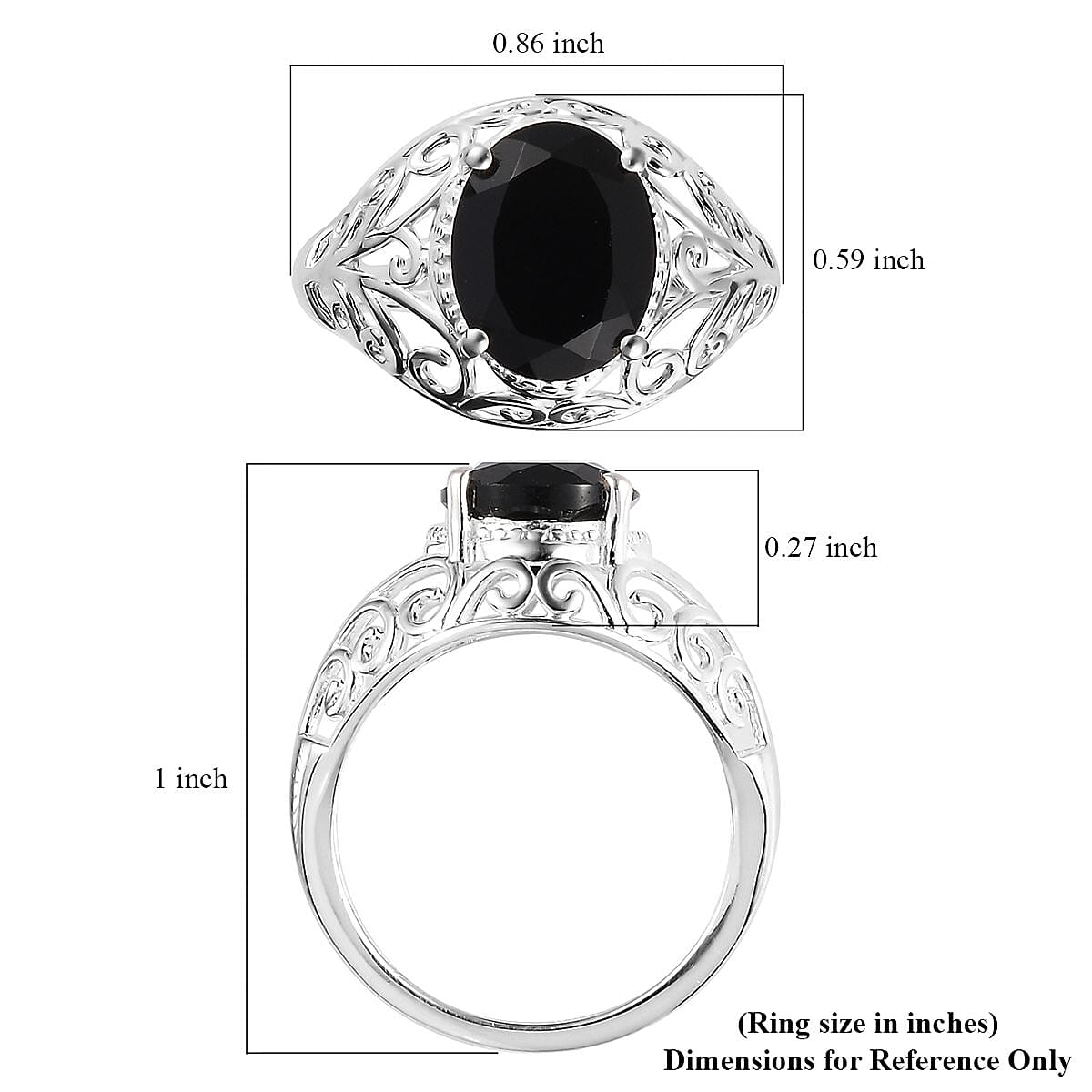 Black Onyx Solitaire Ring in Sterling Silver (Size 8.0) 2.10 ctw image number 5
