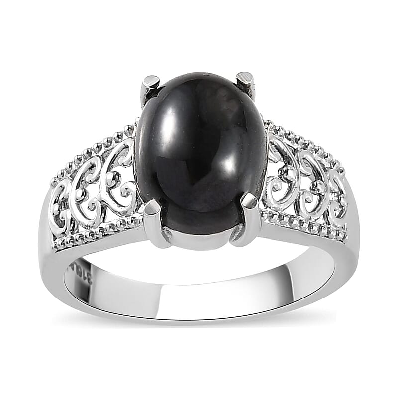 Indian Black Star Diopside Solitaire Ring in Stainless Steel (Size 10.0) 3.65 ctw