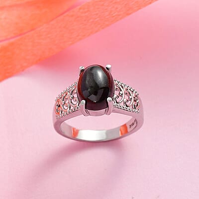 Indian Black Star Diopside Solitaire Ring in Stainless Steel (Size 10.0) 3.65 ctw