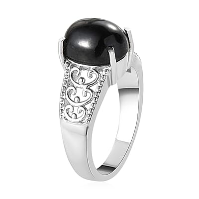 Indian Black Star Diopside Solitaire Ring in Stainless Steel (Size 10.0) 3.65 ctw