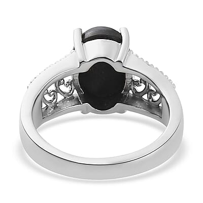 Indian Black Star Diopside Solitaire Ring in Stainless Steel (Size 10.0) 3.65 ctw