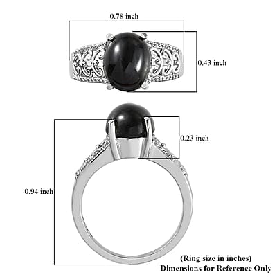 Indian Black Star Diopside Solitaire Ring in Stainless Steel (Size 10.0) 3.65 ctw