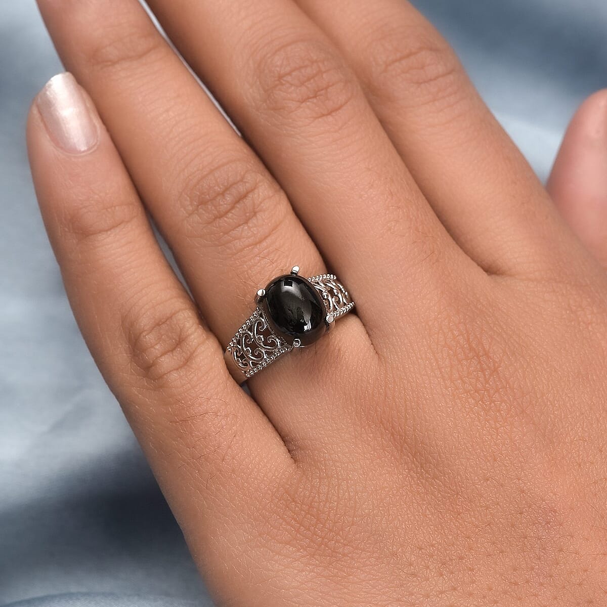 Indian Black Star Diopside Solitaire Ring in Stainless Steel (Size 8.0) 3.65 ctw image number 2