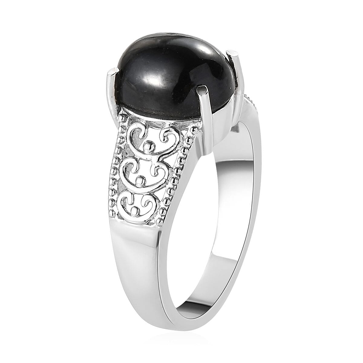 Indian Black Star Diopside Solitaire Ring in Stainless Steel (Size 8.0) 3.65 ctw image number 3