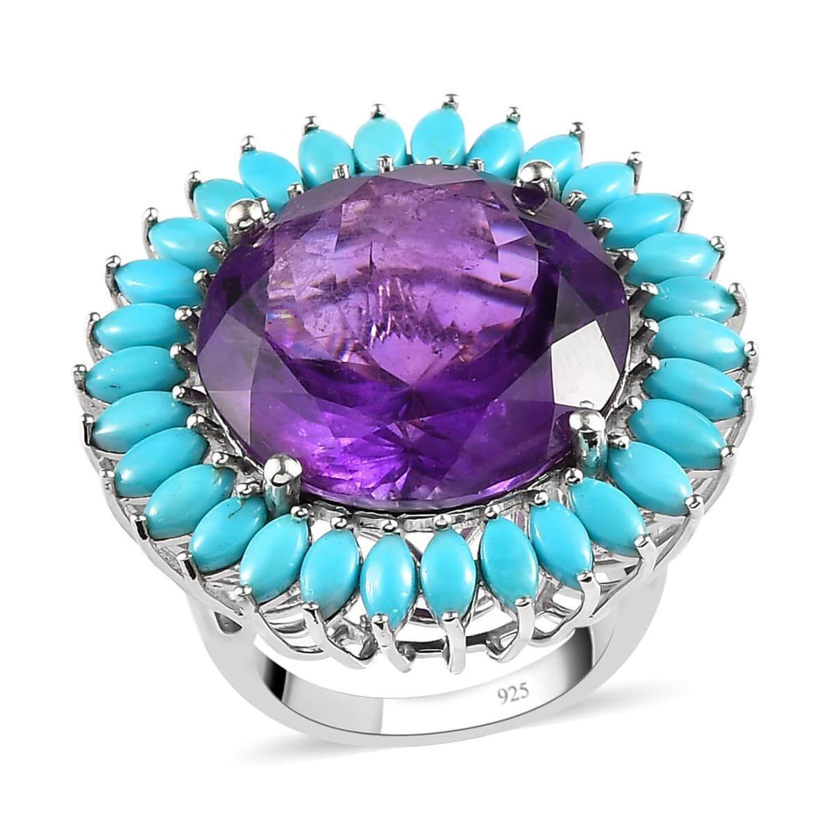 Premium Amethyst and Sleeping Beauty Turquoise Halo Ring in Platinum Over Sterling Silver (Size 10.0) 9 Grams 32.65 ctw image number 0